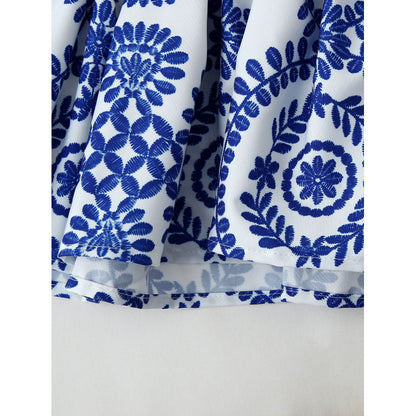 LONE | Strapless Dames Top met Blauwe Boho-Print – Luchtige Zomerse Eyecatcher