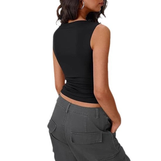 GEORGINA| Mouwloze Fitted Top met Hoge Hals – Minimalistische Dames Top