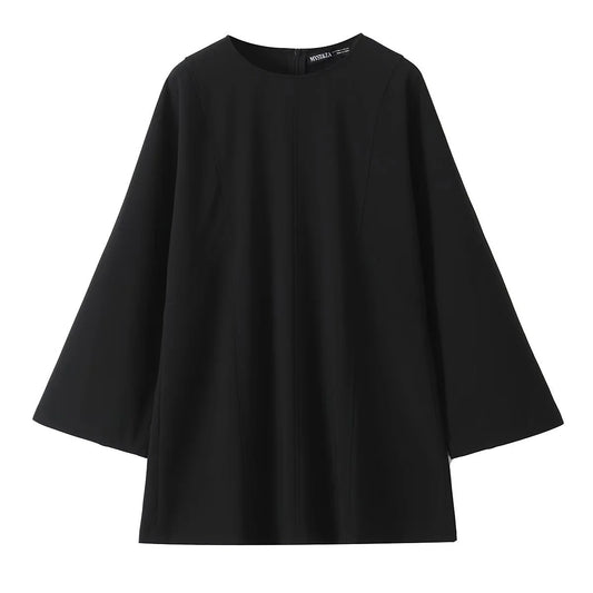 SABINA | Zwarte Minimalistische Jurk – Tijdloze Elegantie met Wijde Mouwen