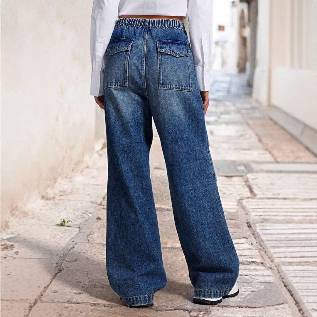 YOANA | Wide Leg Denim Broek met Elastische Taille – Relaxed Fit Jeans voor Dames