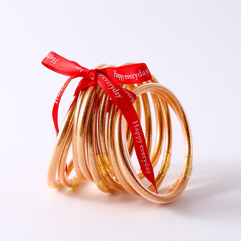 HOLLY | Set van 10 Glanzende Armbanden – Siliconen Glamour in Kleurenmix