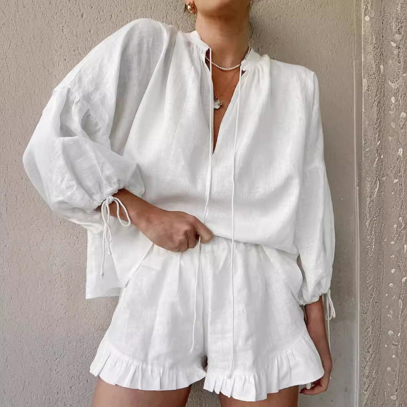 KAROLIEN | Loungewear Set met Ruches – Zachte Katoenen Set in 3 Kleuren