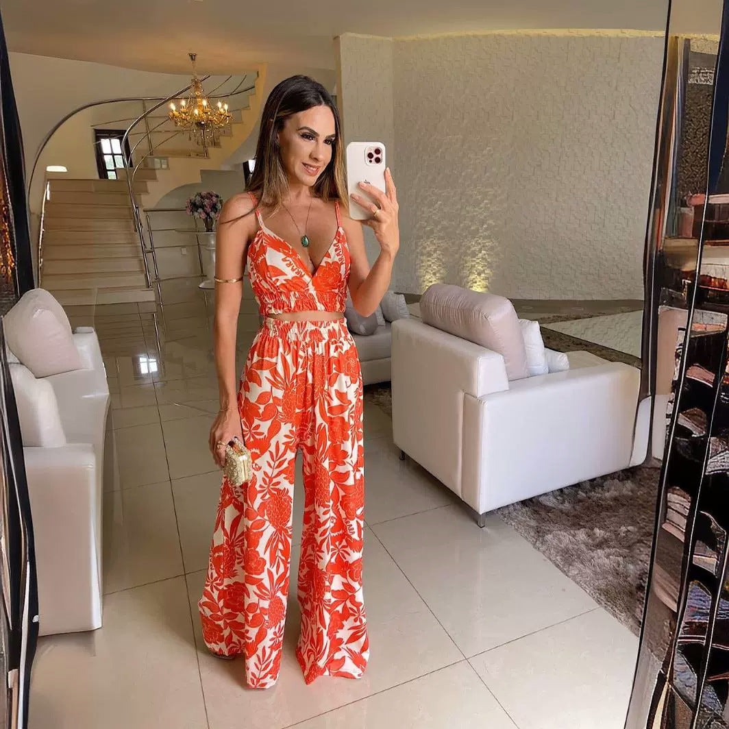 LYNDY | Zomer Jumpsuit met Oranje Bloemenprint – Vrouwelijk & Comfortabel