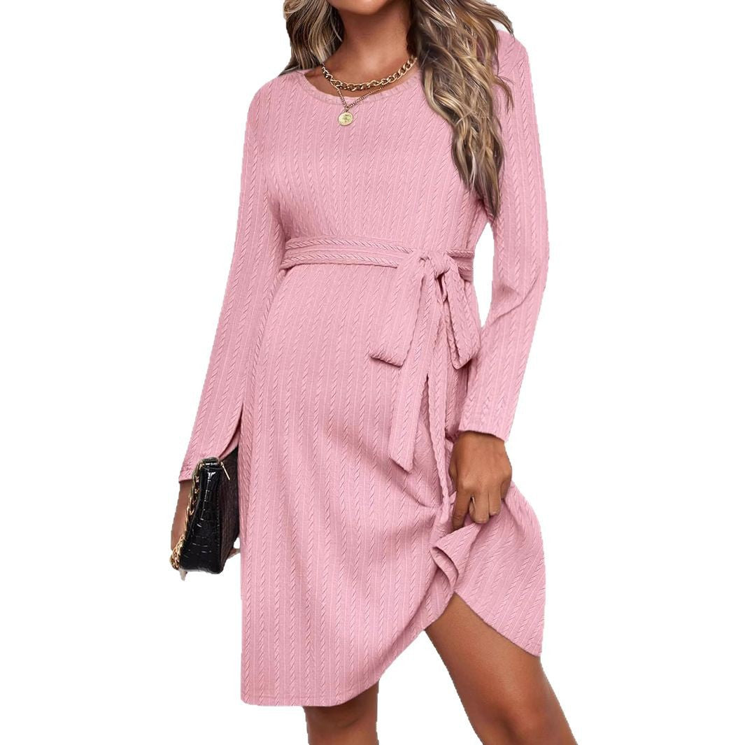 TESSE | Gebreide Jurk met Ceintuur – Zacht, Stretchy & Elegant Kabelpatroon (S t/m XL)