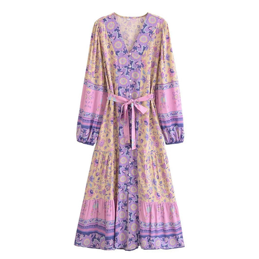 VIOLETTE | Boho Maxi Jurk Dames – Lange Zomerjurk met Bloemenprint in Ibiza-Stijl