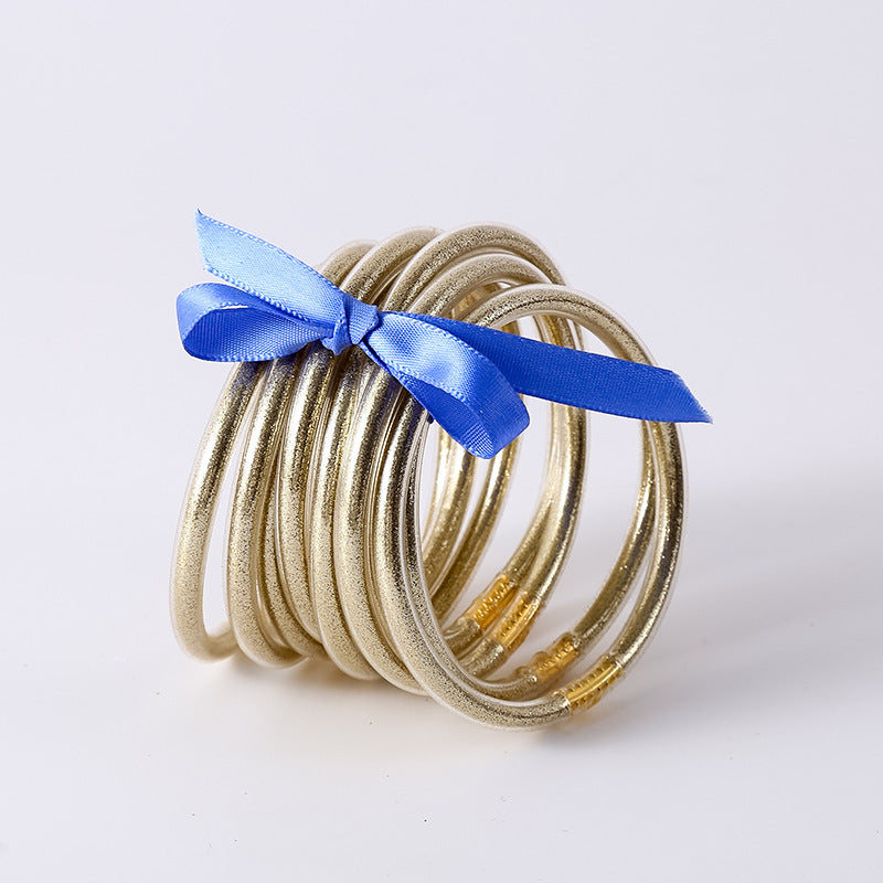 HOLLY | Set van 10 Glanzende Armbanden – Siliconen Glamour in Kleurenmix
