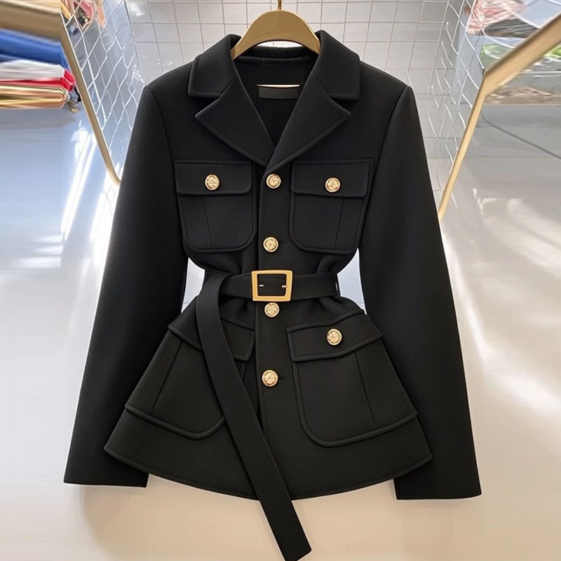 SUUZ | Blazer Dames met Gouden Knopen en Ceintuur – Luxe Getailleerd Jasje