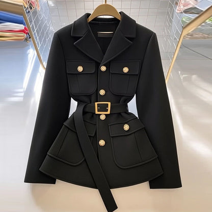 SUUZ | Blazer Dames met Gouden Knopen en Ceintuur – Luxe Getailleerd Jasje