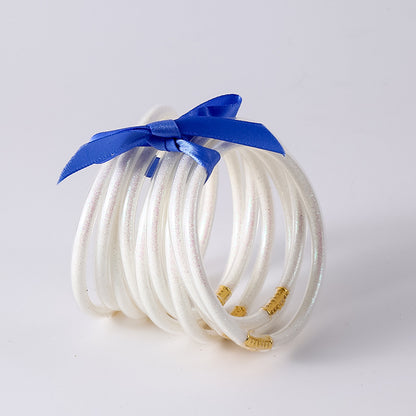 HOLLY | Set van 10 Glanzende Armbanden – Siliconen Glamour in Kleurenmix