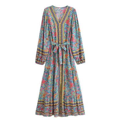 VIOLETTE | Boho Maxi Jurk Dames – Lange Zomerjurk met Bloemenprint in Ibiza-Stijl
