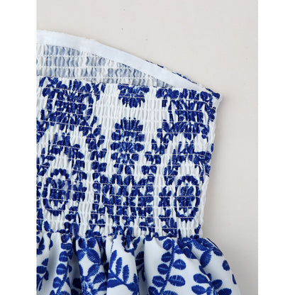 LONE | Strapless Dames Top met Blauwe Boho-Print – Luchtige Zomerse Eyecatcher