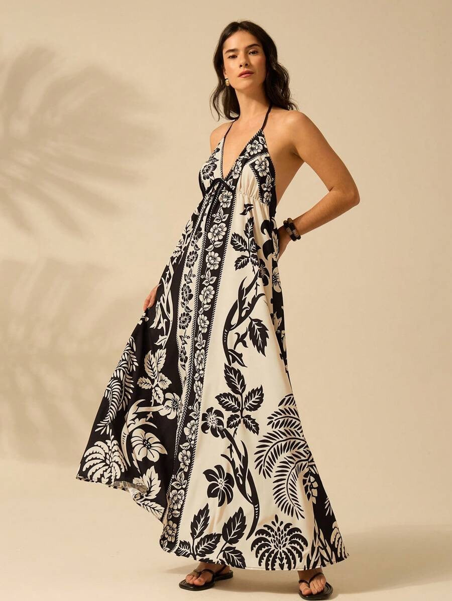 KORE | Halterjurk met Bloemenprint – Elegante Zomerse Umbrella Skirt
