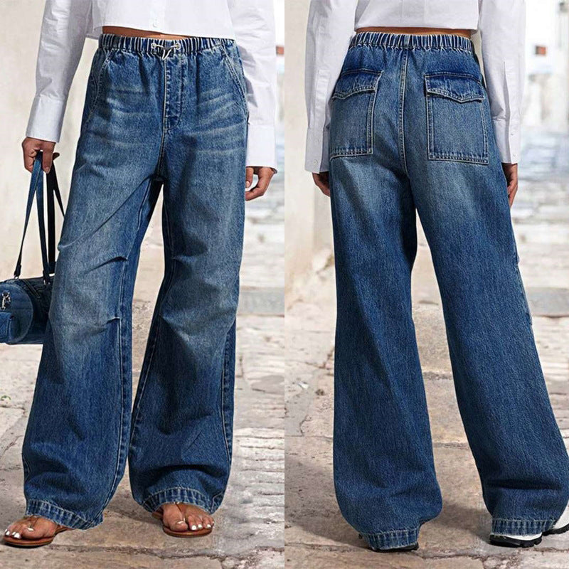 YOANA | Wide Leg Denim Broek met Elastische Taille – Relaxed Fit Jeans voor Dames
