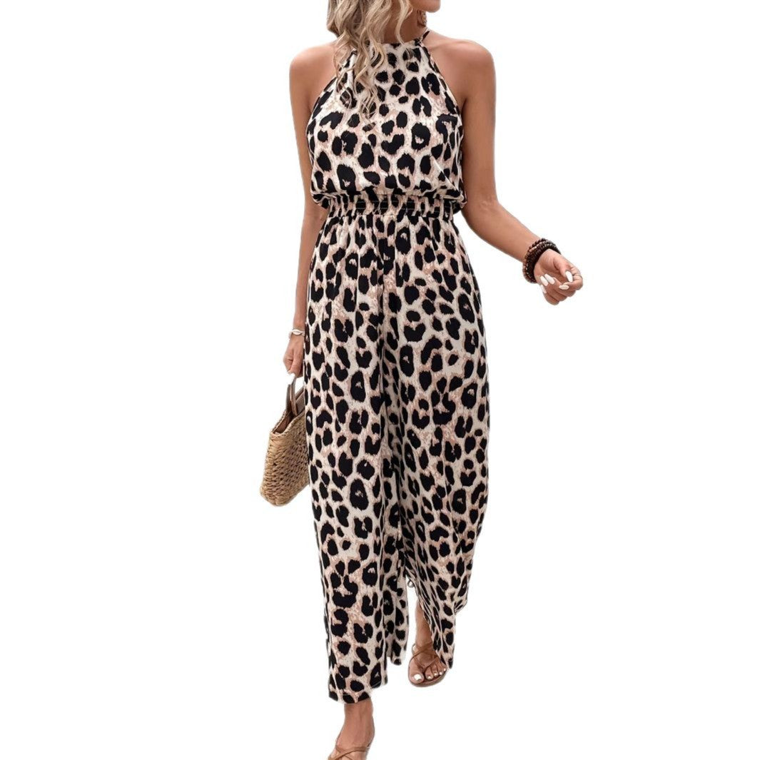 FIEN | Leopard Print Jumpsuit Dames – Mouwloze Zomer Jumpsuit met Wijde Pijpen