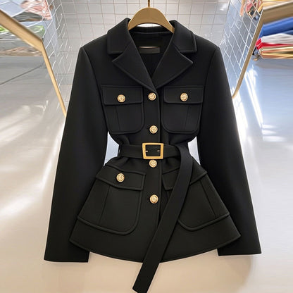 SUUZ | Blazer Dames met Gouden Knopen en Ceintuur – Luxe Getailleerd Jasje