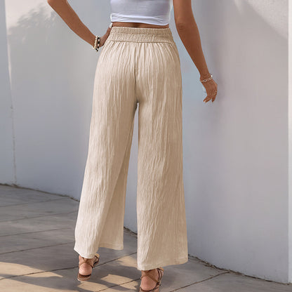 LORE | Beige Satijnen Palazzo Broek met Gekruiste Taille – Luchtige High-Waist Zomerbroek