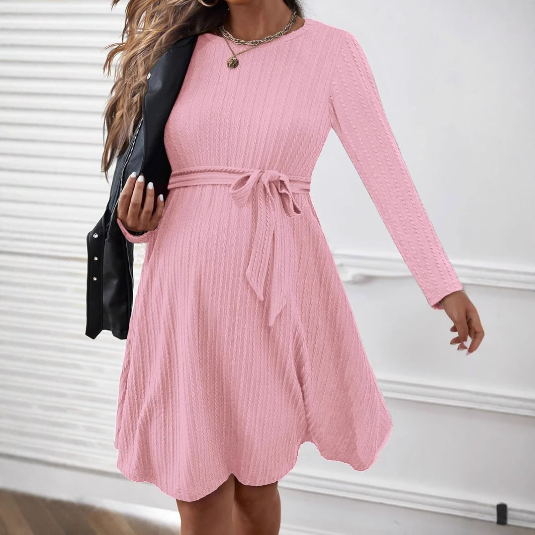TESSE | Gebreide Jurk met Ceintuur – Zacht, Stretchy & Elegant Kabelpatroon (S t/m XL)