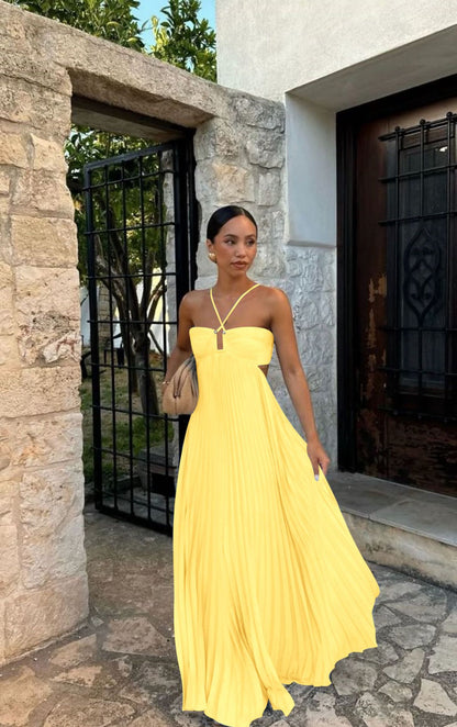 ALMIRA | Plissé Maxi Jurk met Open Rug – Zomerse Elegantie
