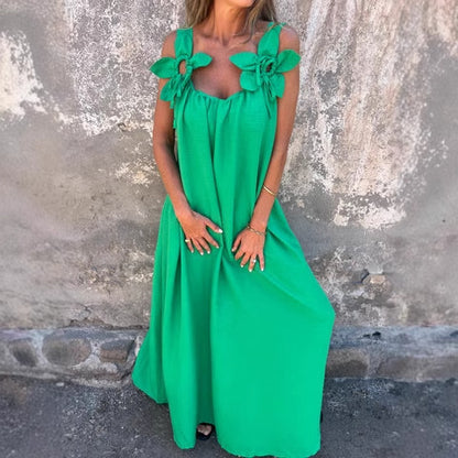 REIZI | Zomerse Bloemenband Maxi Jurk – Comfort & Klasse in Eén
