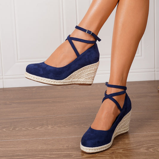 LEONTIEN | Elegante Wedge Sandalen - Blauwe Espadrille Hak
