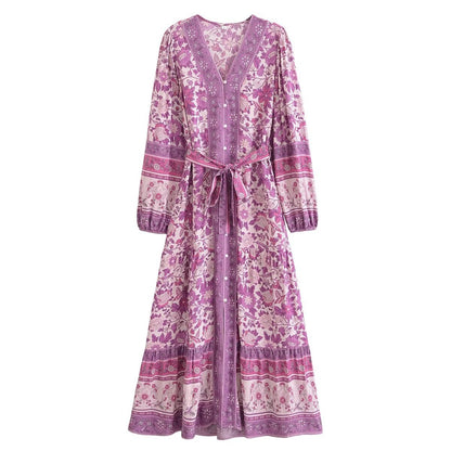 VIOLETTE | Boho Maxi Jurk Dames – Lange Zomerjurk met Bloemenprint in Ibiza-Stijl