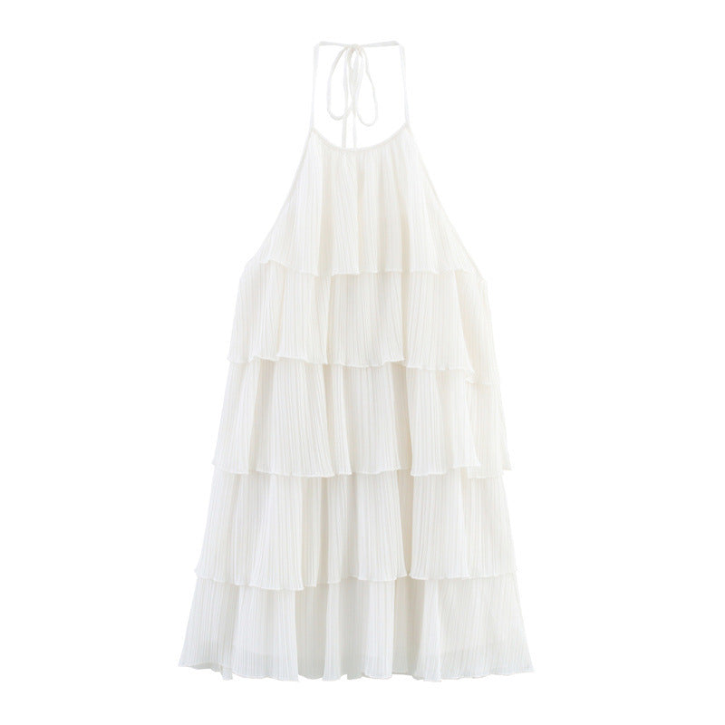 CHANELLE | Plissé Halterjurk met Laagjes – Bohemian Chic in Wit