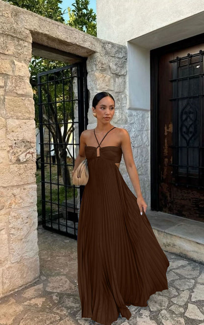ALMIRA | Plissé Maxi Jurk met Open Rug – Zomerse Elegantie