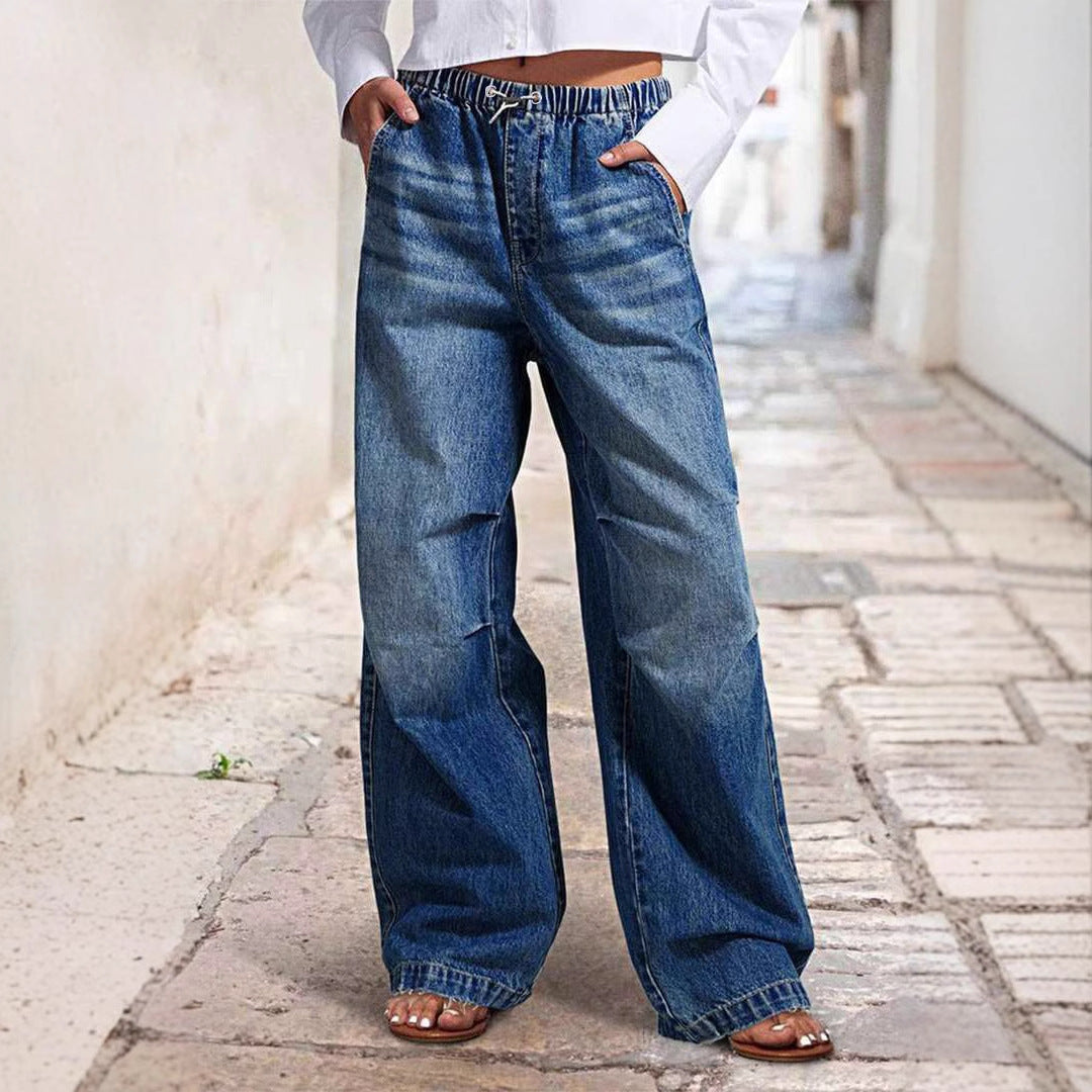 YOANA | Wide Leg Denim Broek met Elastische Taille – Relaxed Fit Jeans voor Dames