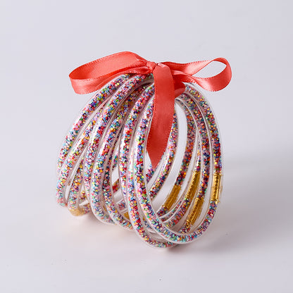 HOLLY | Set van 10 Glanzende Armbanden – Siliconen Glamour in Kleurenmix