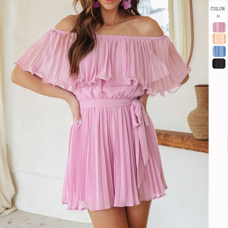 EDEN | Off-Shoulder Plissé Jumpsuit – Elegante Zomerse Jumpsuit met Ceintuur