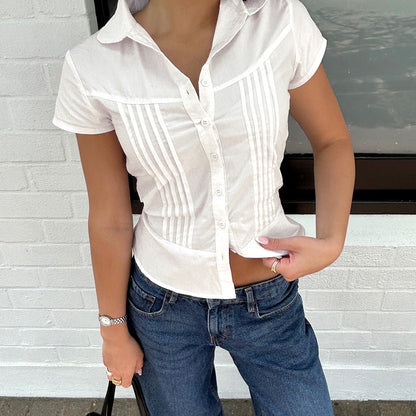 MEGAN | Korte Mouwen Blouse met Plooidetail – Tijdloos, Elegant & Casual-Chic