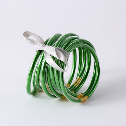 HOLLY | Set van 10 Glanzende Armbanden – Siliconen Glamour in Kleurenmix