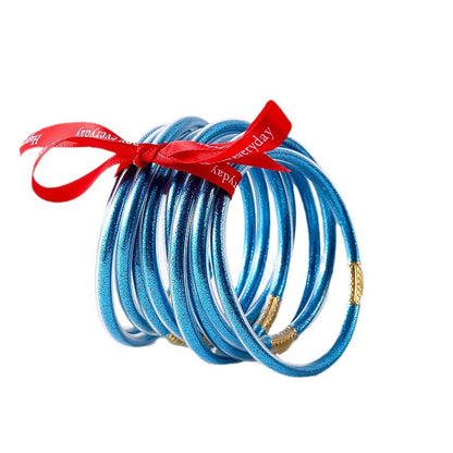HOLLY | Set van 10 Glanzende Armbanden – Siliconen Glamour in Kleurenmix