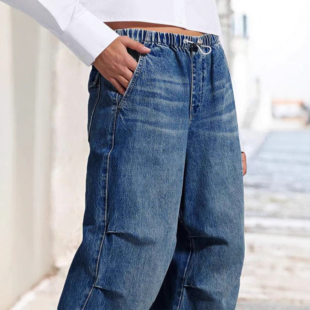 YOANA | Wide Leg Denim Broek met Elastische Taille – Relaxed Fit Jeans voor Dames