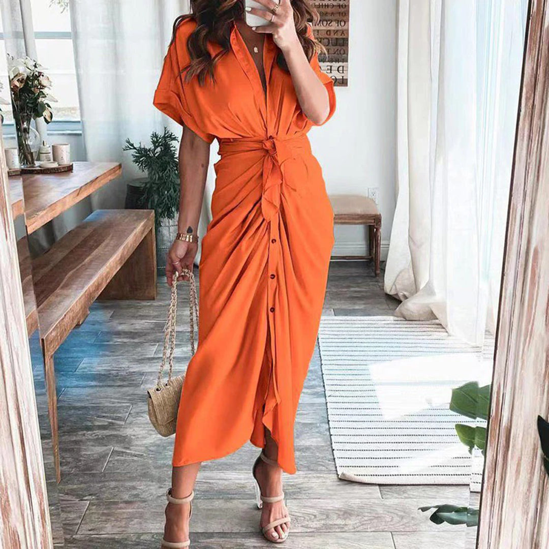 KIKI | Elegante Knoopjurk met V-Hals – Flatterende Drape & Zomers Comfort