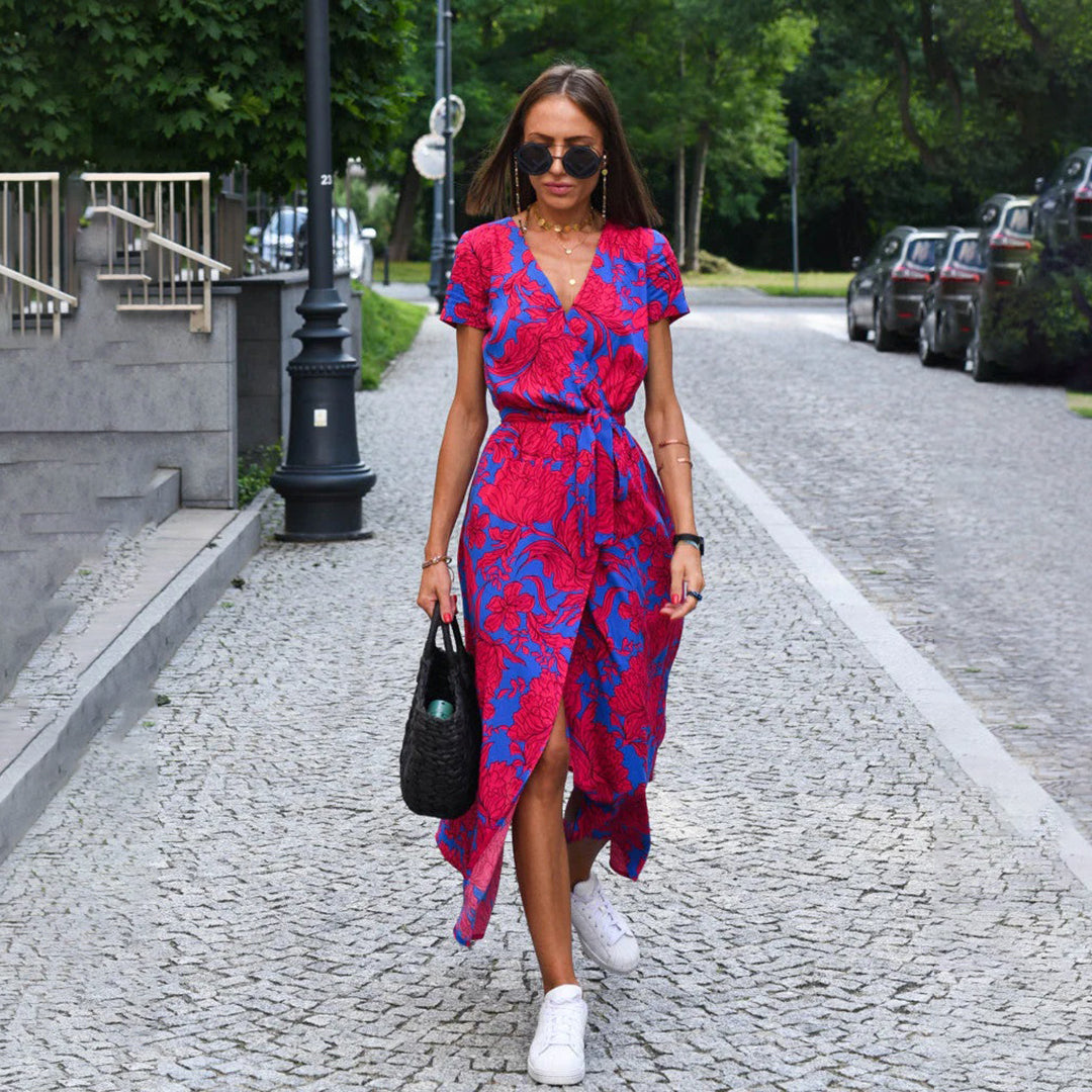LIEVE | Boho Floral Maxi Wrap Dress – Elegante Zomerjurk met Print