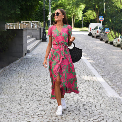LIEVE | Boho Floral Maxi Wrap Dress – Elegante Zomerjurk met Print