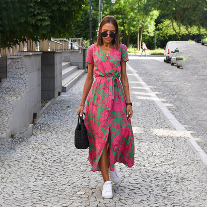 LIEVE | Boho Floral Maxi Wrap Dress – Elegante Zomerjurk met Print