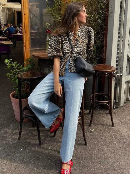 SAAR | Panterprint Blouse – Statement Top met Pofmouwen