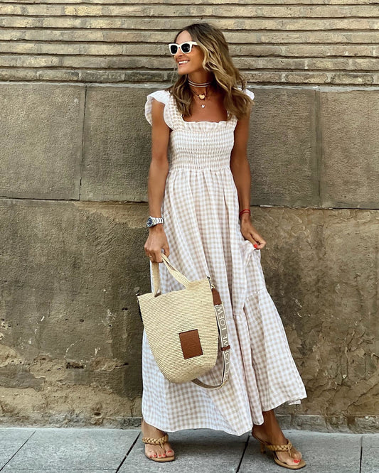 YNES | Geruite Maxi Jurk Dames - Zomerjurk met Ruches - Meerdere Kleuren