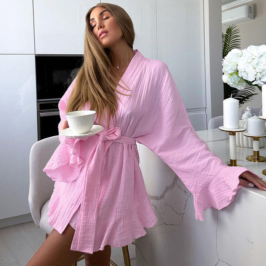 VIRGINIE | Luxe Katoenen Loungewear – Zachte Pyjama met Strikceintuur