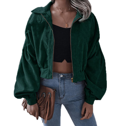 LAMIA | Corduroy Bomberjack Dames – Cropped Jack met Rits en Ballonmouwen