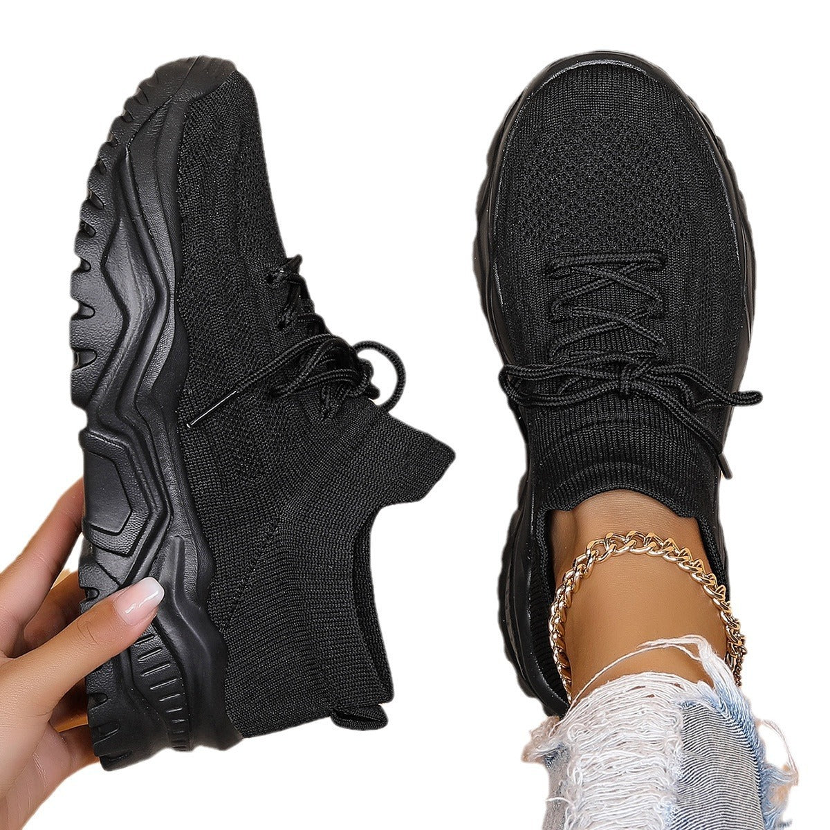 CLAUDINE | Chunky Sneakers Dames met Knit Detail – Comfortabele Urban Schoenen