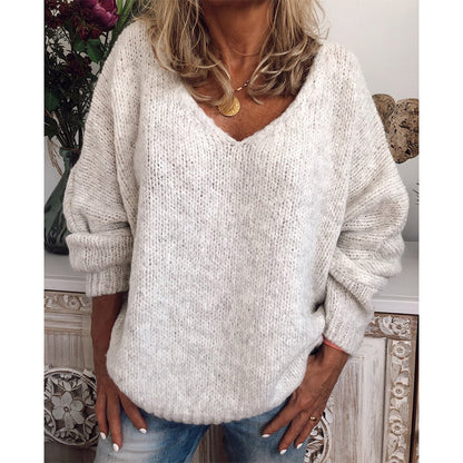 AVA | Oversized Gebreide Trui met V-hals – Stijlvol, Warm & Comfortabel