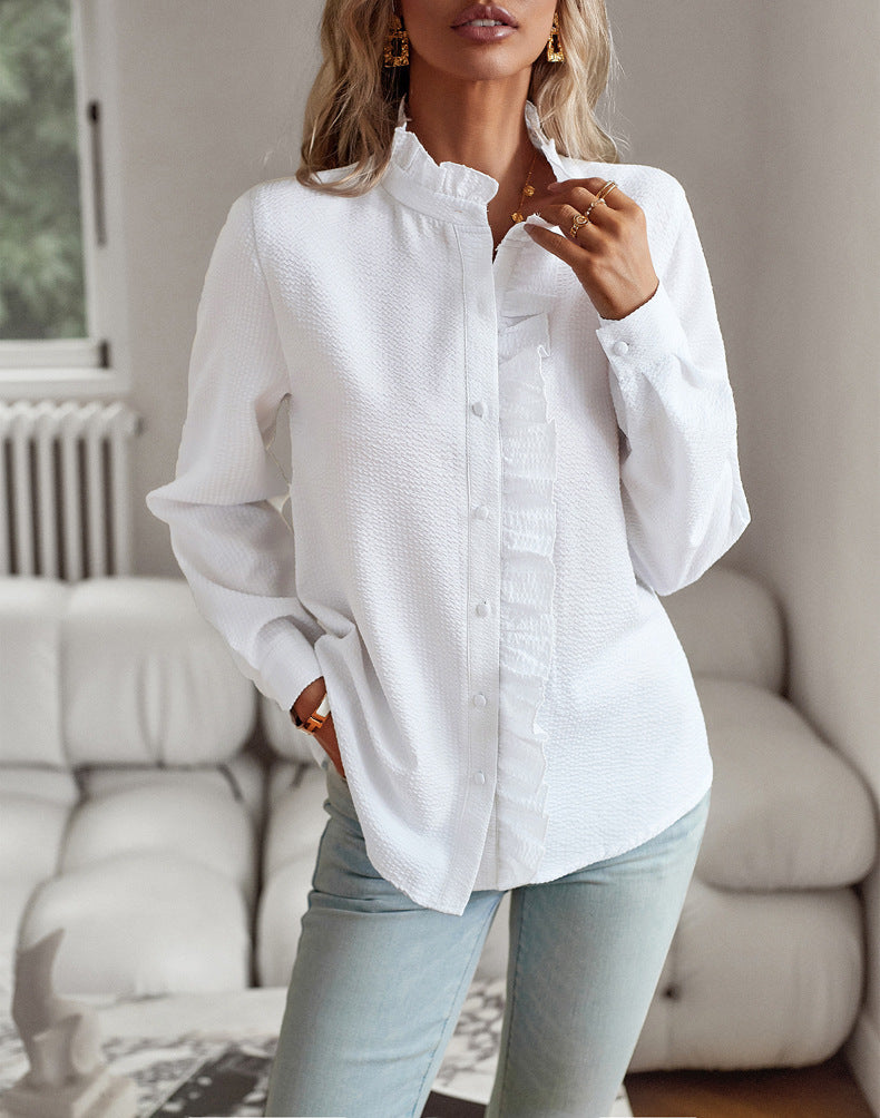 MARTHE | Ruffle Blouse met Opstaande Kraag – Elegante Damesblouse in Meerdere Kleuren