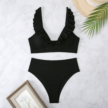 VESPER | Bikini met Volant - Elegante Ribstof en Hooggesneden Design