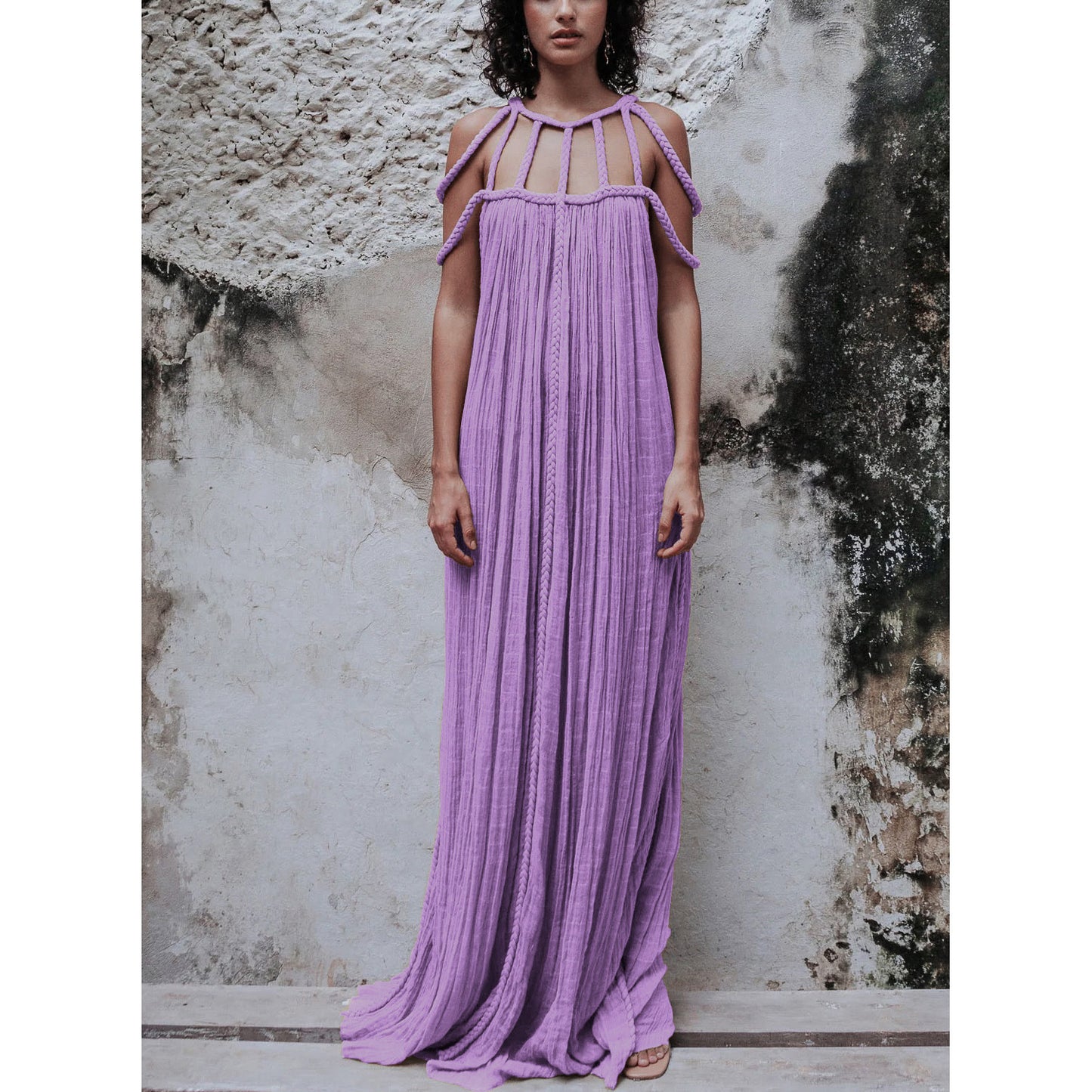 FINNE | Bohemian Maxi Jurk met Gevlochten Details – Luchtige Zomerstijl