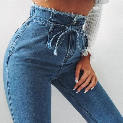 NIKA | Paperbag Jeans Dames met Hoge Taille - Denim Katoenen Broek