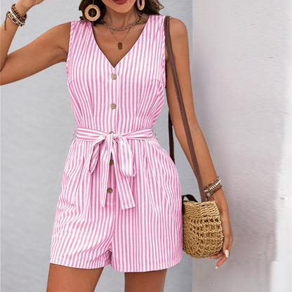 GEIKE | Gestreepte Mouwloze Jumpsuit – Zomers & Elegant Comfort