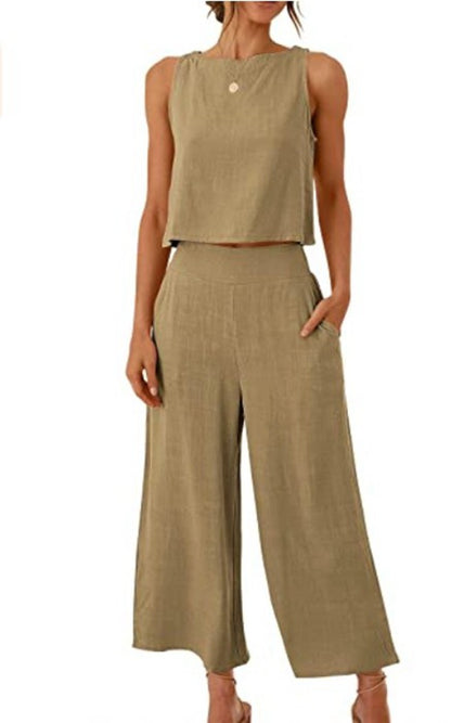NATHALIE | Twee-Delige Set Dames – Linnen Look Top & Culotte Broek | Zomeroutfit